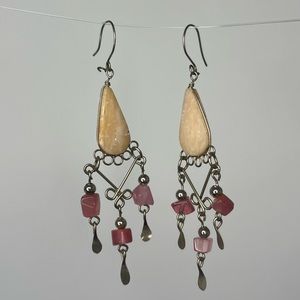 Pale pink large stone earring with brighter pink dangly stones